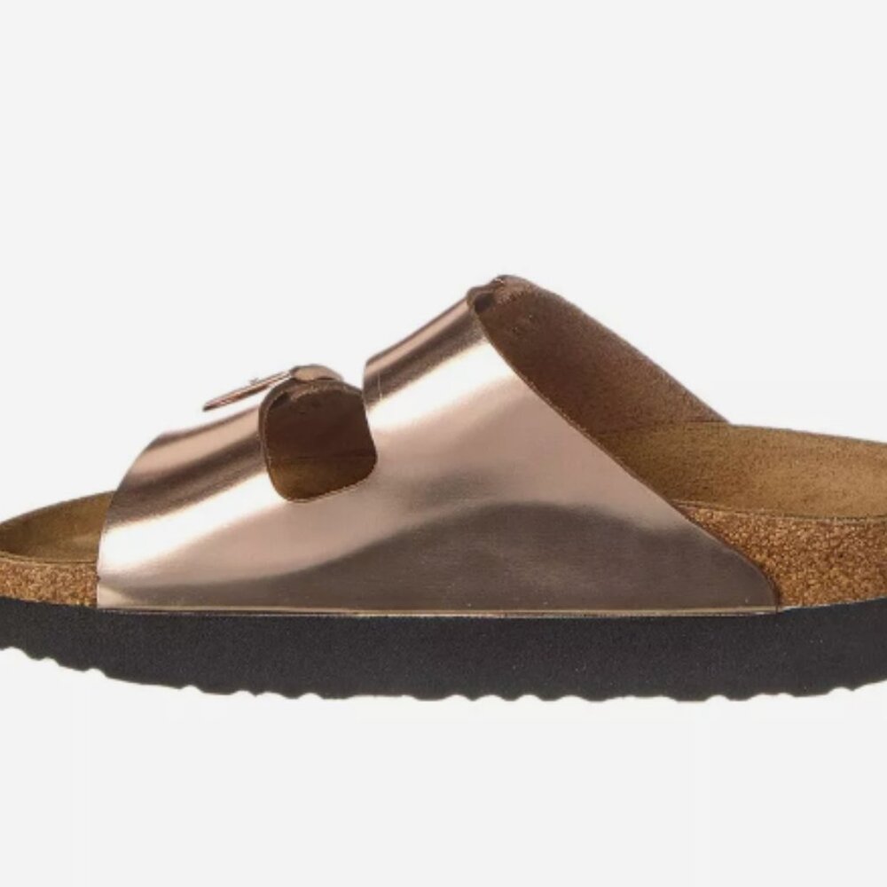 Birkenstock Metallic Rose Gold, Platform,Two-Strap Sandals, Size 37. - Picture 2 of 12